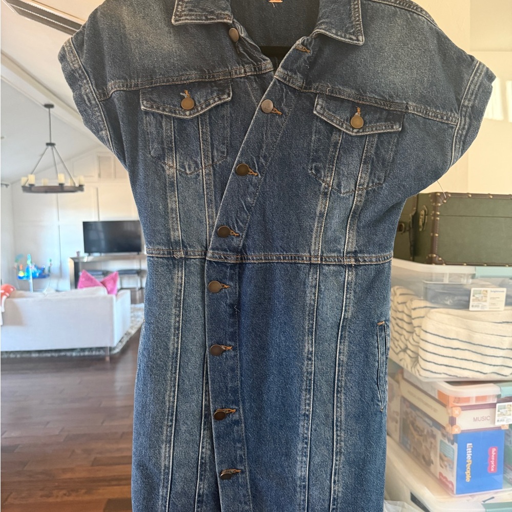 Free People Dark Blue Denim Button-Front Dress